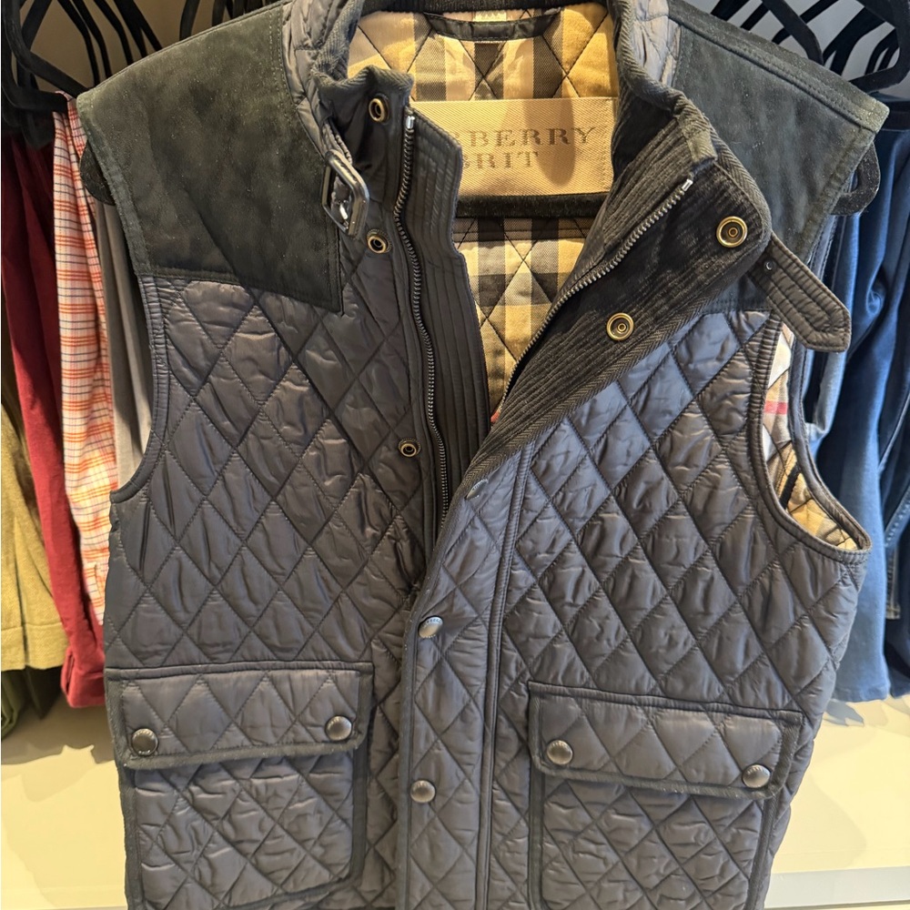 Burberry Brit Men's Quilted Black Vest with Suede